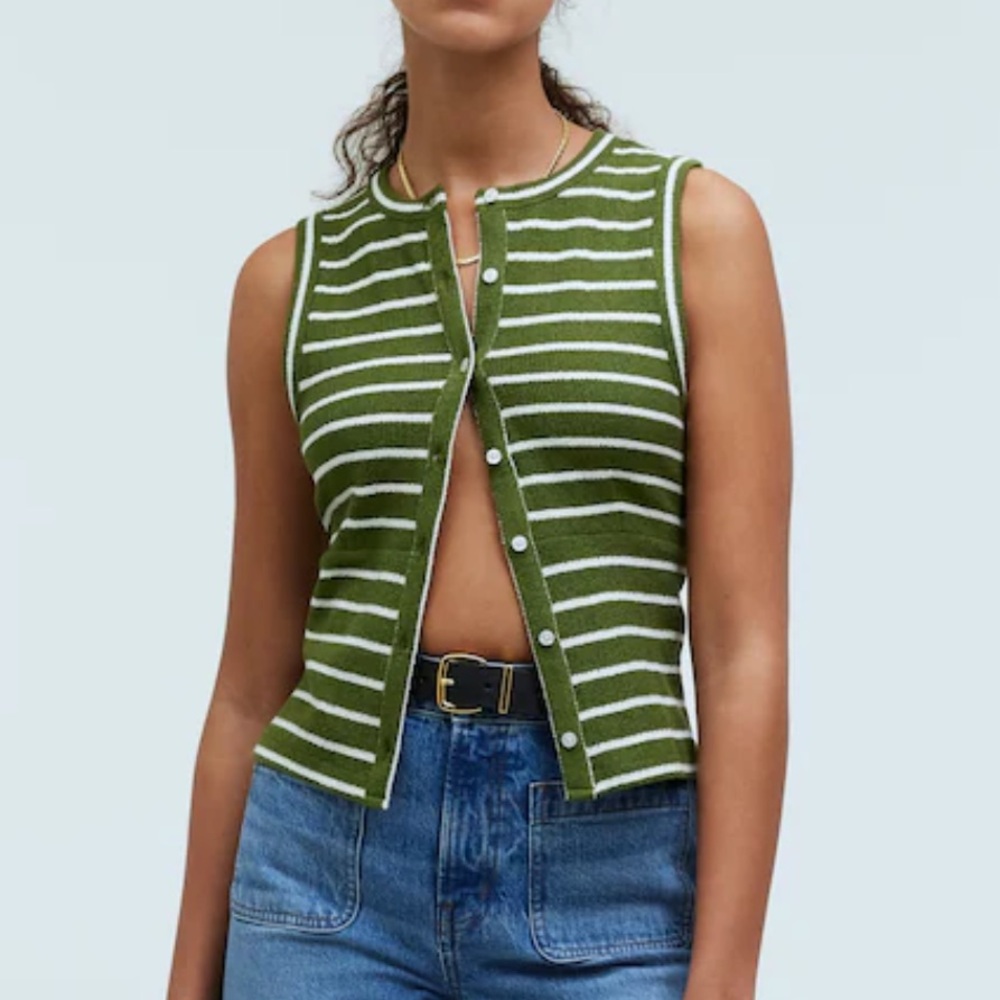 Madewell Green and White Striped Tank Top